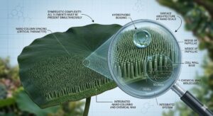 nano-oszlopok" (fizikai struktúra) és a "kémiai összetétel" (viaszkristályok) egyszerre, egy interdependent (egymástól függő) rendszer részeként vannak jelen. Ez a "biológiai tervezés" megcáfolhatatlan bizonyítéka.